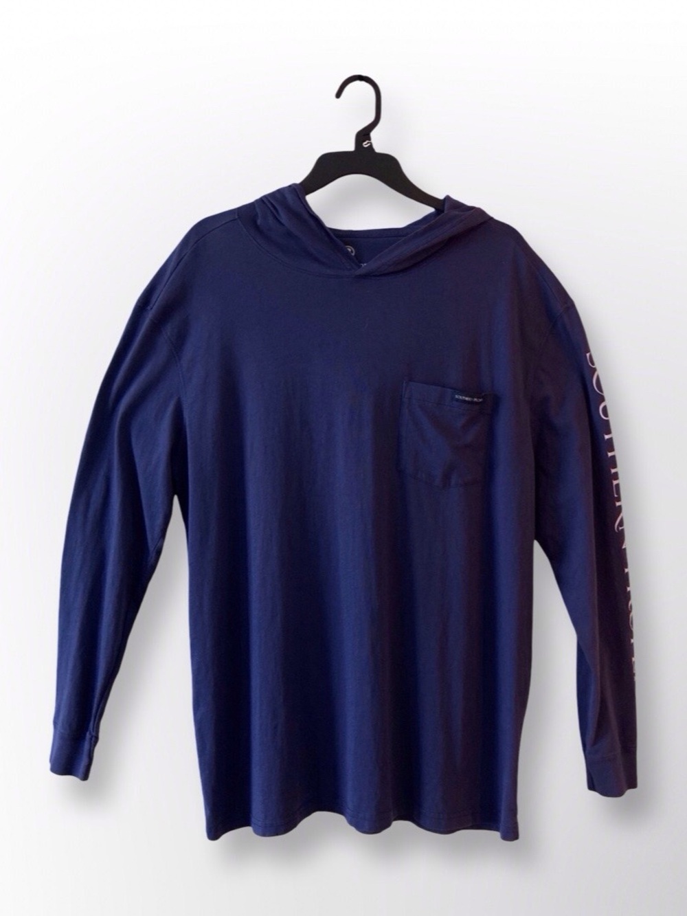 Southern Proper Men's Hooded Long Sleeve Tee Large Navy Blue Pocket Preppy